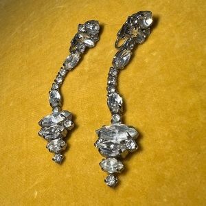 Real Vintage Rhinestone Dangle Earrings with Clip Back MUST SEE!!